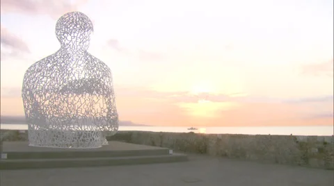Abstract Alphabet Statue View of Sunset Vídeo Stock 39469811