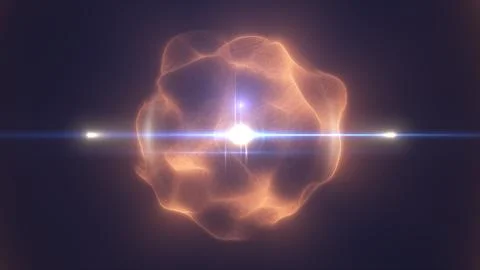 Abstract amber glowing sphere with bright horizontal lens flare, translucen.. Stock Illustration