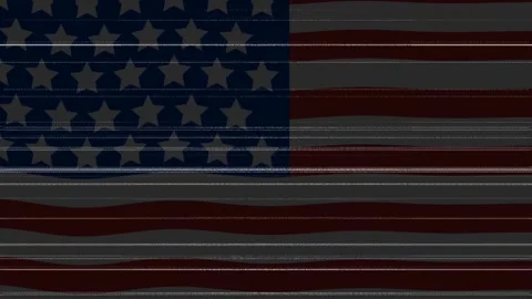 Abstract American Flag Waving in Dark Glitchy Digital Style with Horizontal  Stock Footage 339969727