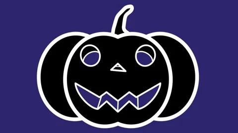Abstract On And Off Big Cute Cartoon Halloween Pumpkin Lantern On Violet BG Stock Footage 280369953