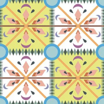 Abstract and colorful pattern featuring repeating square and diamond motifs Illustrazione stock