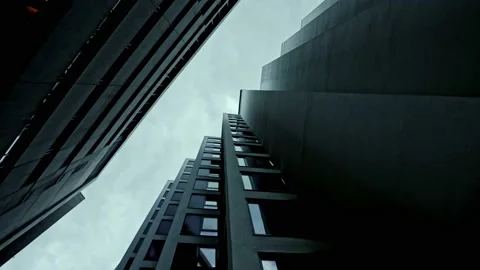 Abstract and Complex Blue Skyscraper Structure Downtown in Montreal with Sky in Stock Footage 197160090