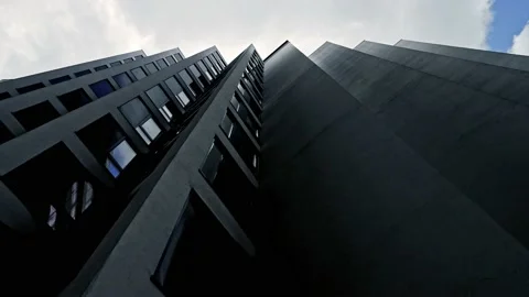 Abstract and Complex Blue Skyscraper Structure Downtown in Montreal with Sky in Stock Footage 197160909