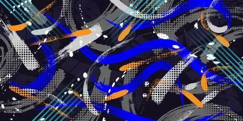 Abstract and Creative Art Background with Brush Texture and Geometric Elements Stock Illustration