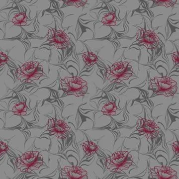 Abstract and floral repeat pattern in gray Stock Illustration