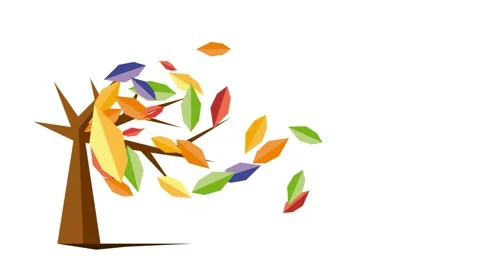 Abstract and geometric leaves falling from a tree in autumn. Visionary 2D ani Stock Footage 137038686
