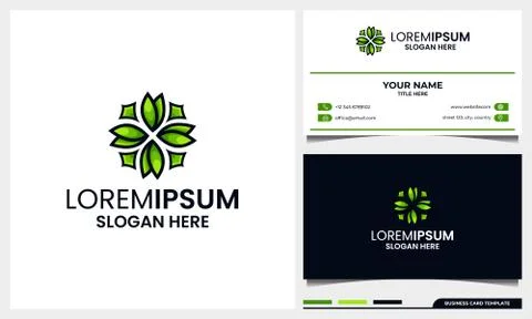 Abstract and modern leaf or flower logo with business card design template Stock Illustration