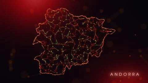 Abstract Andorra Map Digital Network Background With Red And Orange Plexus Do Illustrazione stock
