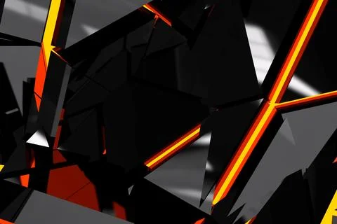 Abstract angular structure is floating in 3D render void featuring black shards Stock Photos
