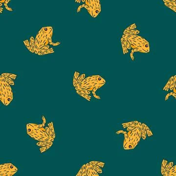 Abstract animal exotic seamless pattern with marine frog orange contoured sha Stock Illustration