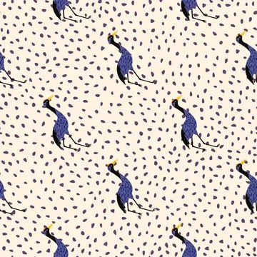 Abstract animal exotic seamless pattern with blue crane bird silhouettes. Whi イラスト素材