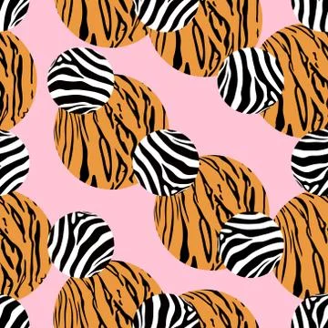 Abstract animal print in circle shape. Wild animals seamless pattern. Illustrazione stock