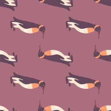 Abstract animal seamless pattern with doodle simple penguin print. Dark pink  Stock Illustration
