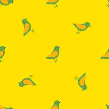 Abstract animal seamless pattern with dove bird elements. Yellow bright backg イラスト素材