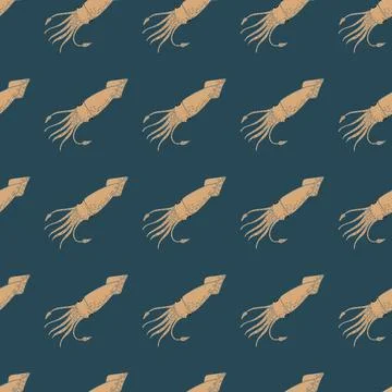 Abstract animal seamless pattern with wild squids beige print. Dark turquoise Illustrazione stock