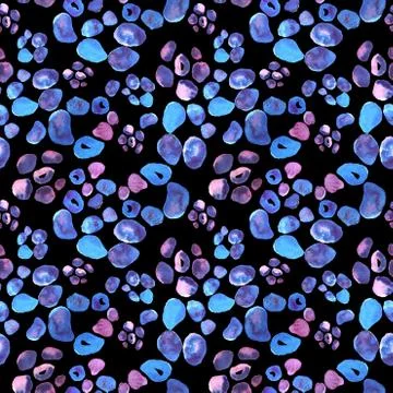 Abstract animalistic leopard like seamless pattern in watercolor. Blue, violet Stock Illustration