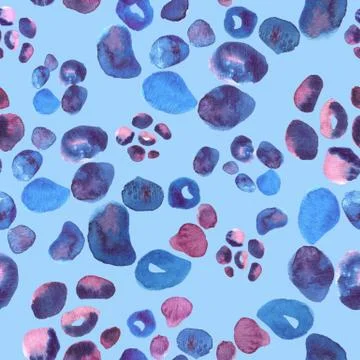 Abstract animalistic leopard like seamless pattern in watercolor. Blue, violet Stock Illustration