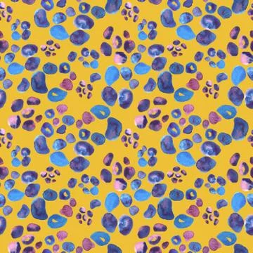 Abstract animalistic leopard like seamless pattern in watercolor. Blue, violet Stock Illustration