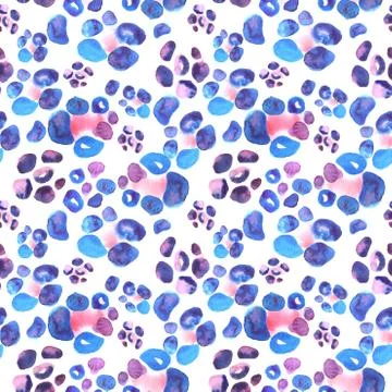 Abstract animalistic leopard like seamless pattern in watercolor. Blue, violet Stock Illustration