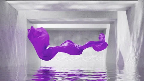 Abstract animated 3D background. Purple cloth floats above a pool Video stock 321616030