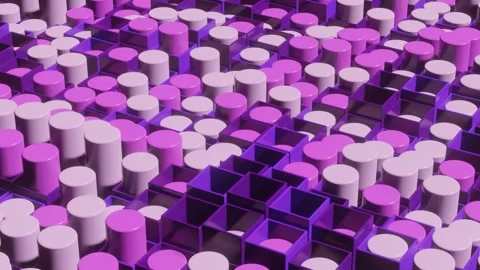 Abstract animated 3d render scene with multicolor cubes and cylinders Stock Footage