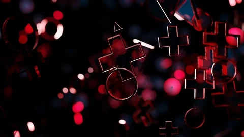 Abstract animated background. different 3D red figures fly on a black background Stock Footage 188482399