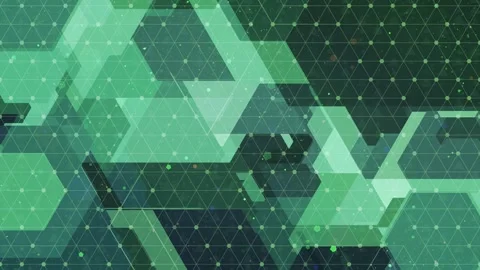 Abstract animated background features shifting green geometric shapes and a Stockbeeldmateriaal 348237273