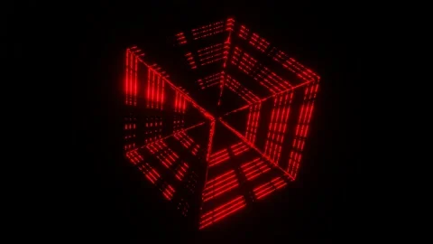 Abstract animated background glowing with red flashes cube frame on a black back Stock Footage 234779723