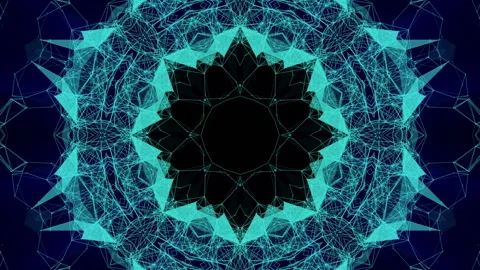 Abstract animated background of kaleidoscope patterns on black background. 3d re Stock Footage 96061437