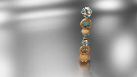 Abstract animated composition. balls and rings made of wood and glass roll back  Stock Footage 255142561
