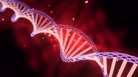 Abstract animated construction of DNA molecule of small particles. Design Stock Footage 257642771