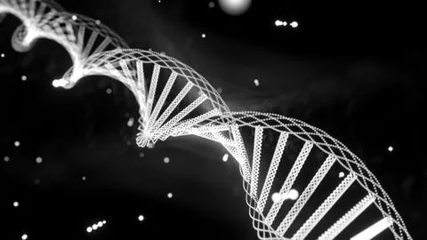 Abstract animated construction of DNA molecule of small particles. Design Stockillustratie