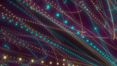 Abstract animated disco lines of yellow and blue glowing stylish dots in a mo Stock Footage 276319264