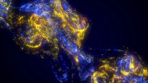 Abstract animated fluid particle modeling footage, magical futuristic glowing Stock Footage 247979031