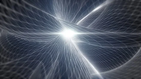Abstract animated gray motion background of spinning spheres with lines and w Video stock 82445870