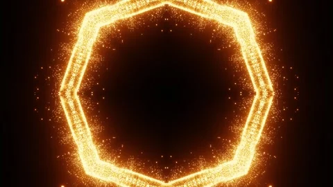 Abstract animated kaleidoscope pattern. orange red glowing particles on black ba Video stock 287161599