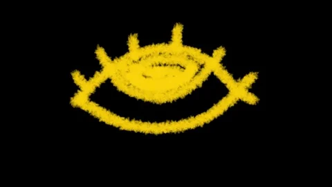 An abstract animated loop of a bright yellow, textured eye shape with lashe.. Stock Footage 322028146