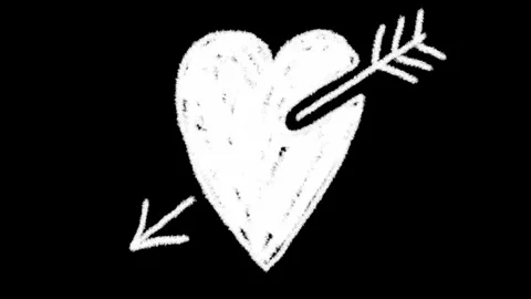 An abstract animated loop of a white, scribbled heart pierced by an arrow, .. 스톡 동영상 322028269