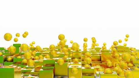 Abstract animated looping background. 3d render. rising and falling golden spher Stock Footage 310507425