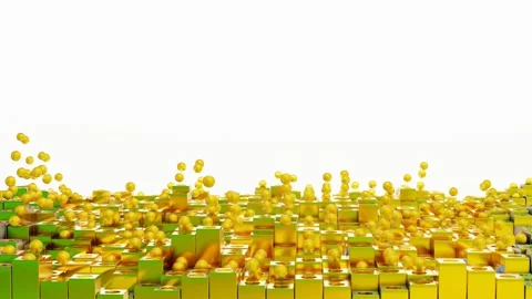 Abstract animated looping background. 3d render. rising and falling golden spher Stock Footage 310507435