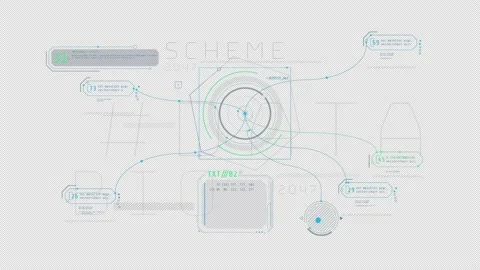 Abstract animated multi-component scheme in HUD style. Stock Footage 236667663