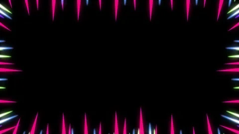 Abstract animated neon glow frame with colorful spikes on dark background Stock Footage 332968858
