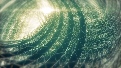 Abstract animated neon motion background of spinning spheres with lines and w Video stock 82481609