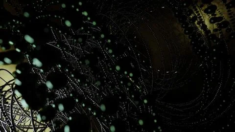 Abstract animated tangled lines and small spheres. Design. Rotating complex Illustrazione stock