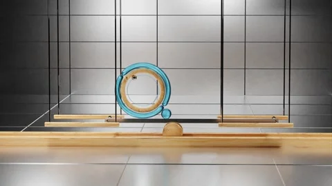 Abstract animated three-dimensional composition. a transparent blue ring rolls b Stock Footage 255402843