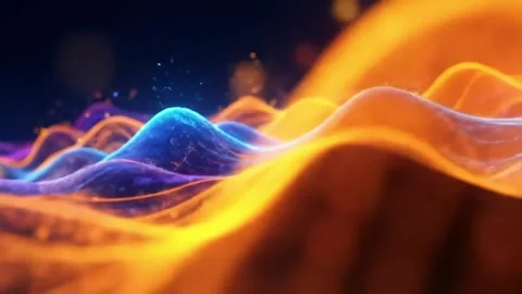Abstract Animated Waves Flowing with Orange and Blue Particles Stock Footage 314241881