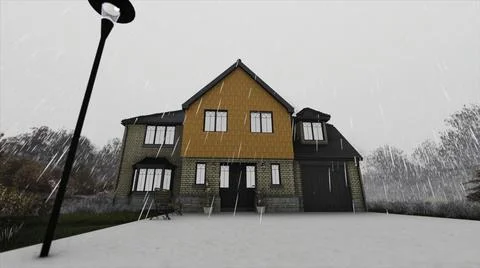Abstract animation 3d house project and surrounding area in different weather Illustrazione stock