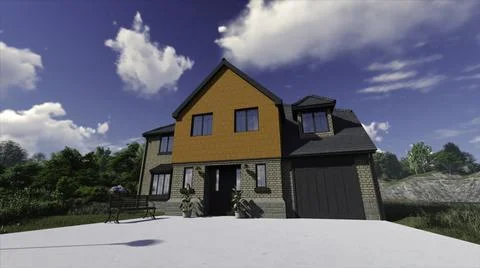 Abstract animation 3d house project and surrounding area. Stock footage. 3d Illustrazione stock