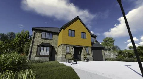 Abstract animation 3d house project and surrounding area. Stock footage. 3d Illustrazione stock