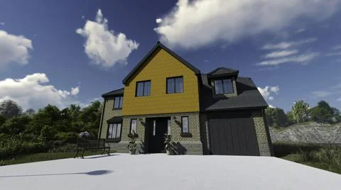 Abstract animation 3d house project and surrounding area. Stock footage. 3d Illustrazione stock